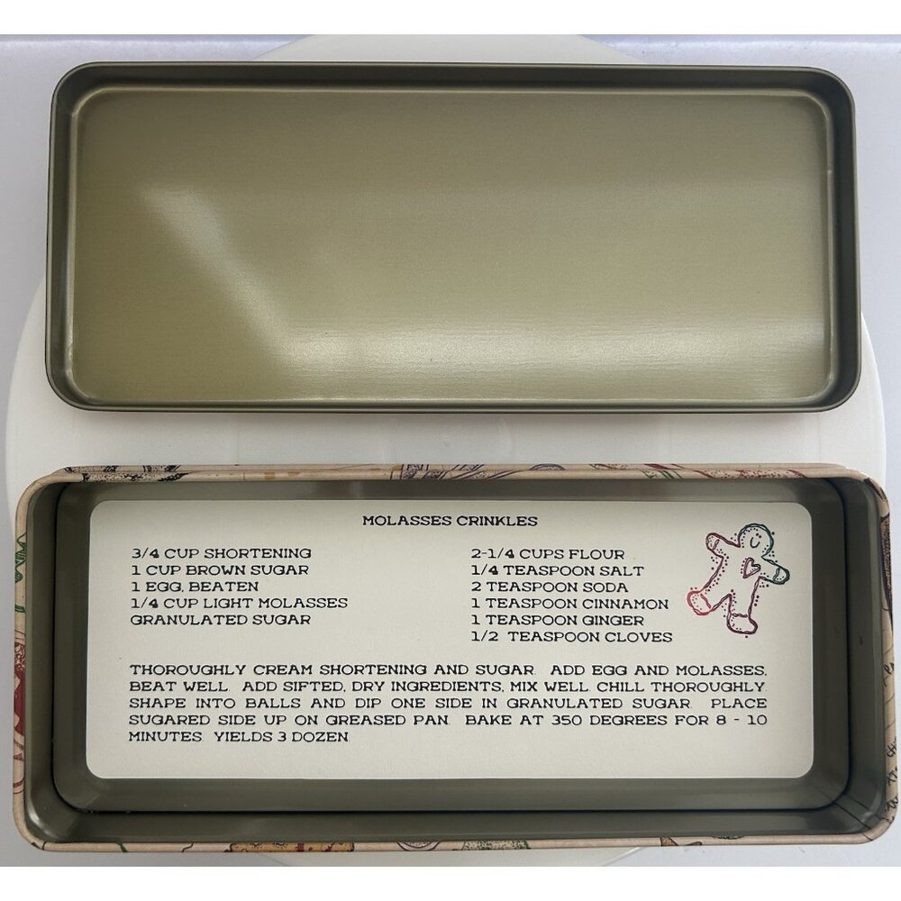 Vintage Holiday Christmas Cookie Tin Gingerbread Man Chef's Hat w/ Recipe Card - Picture 7 of 10